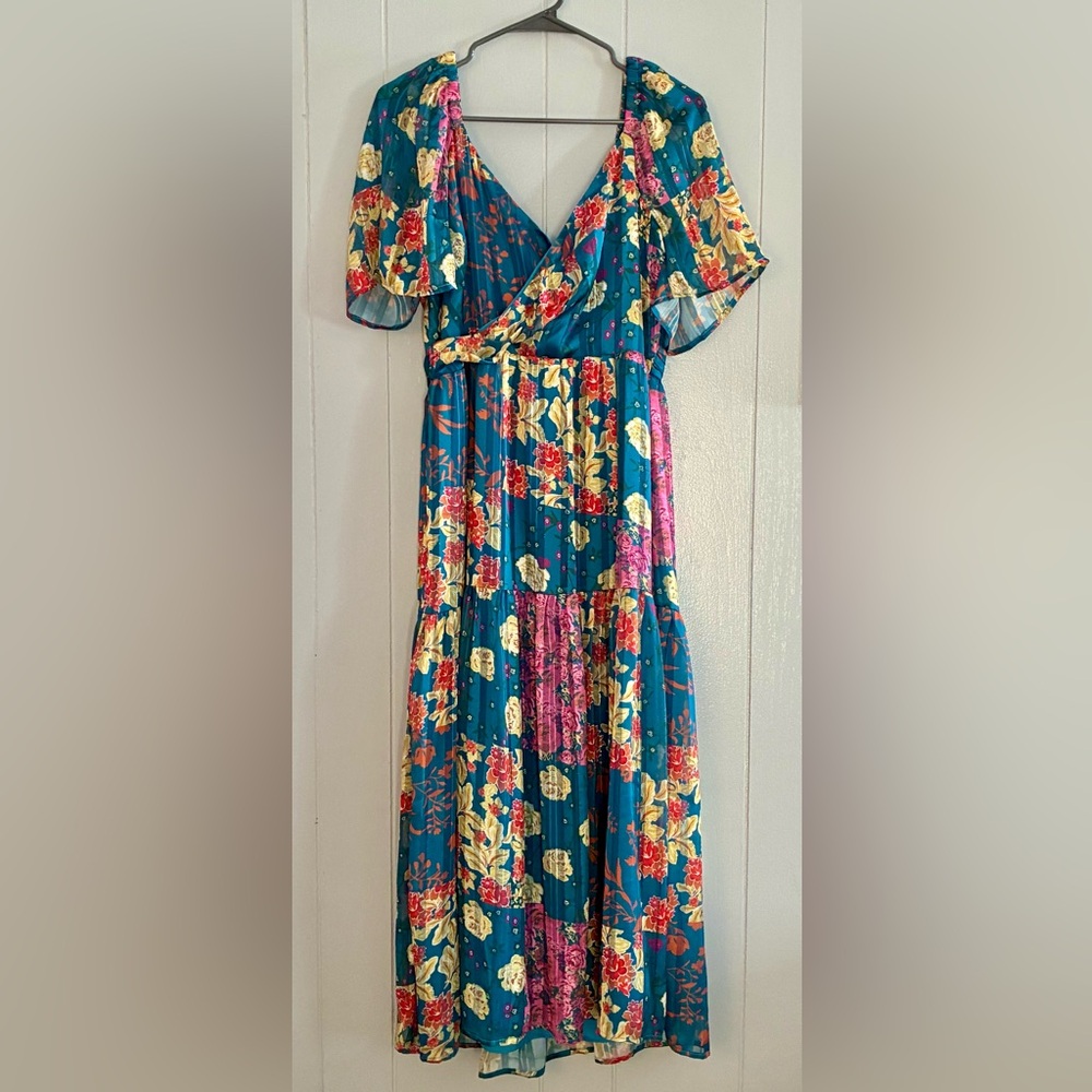 Adelyn Rae Blue Floral Patchwork Midi Dress, Large, wedding guest/ Mother’s Day - Picture 11 of 11